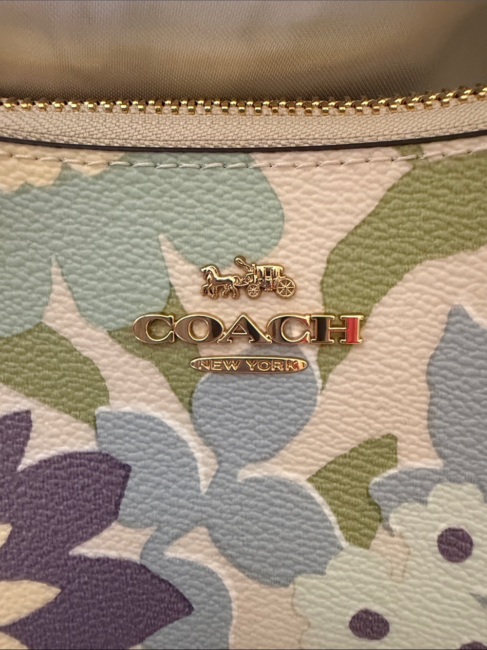 🩵Coach NWT Blue Teri Mini Shoulder Bag with Floral Print/ Gold Chain & Hardware - Picture 6 of 10